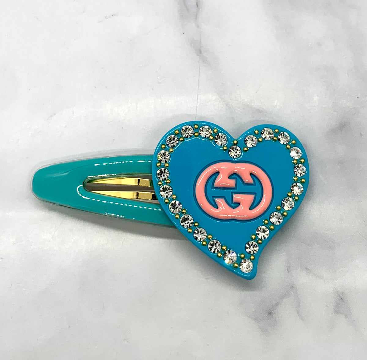 GUCCI GG Teal Heart Hair Clip - Pre owned