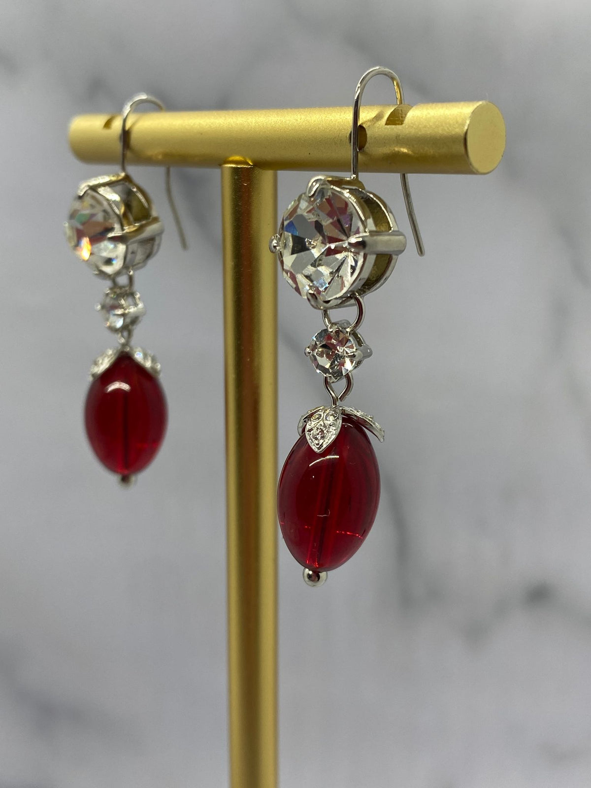 MIU MIU Rhinestone Red Pendant Earrings - Pre owned