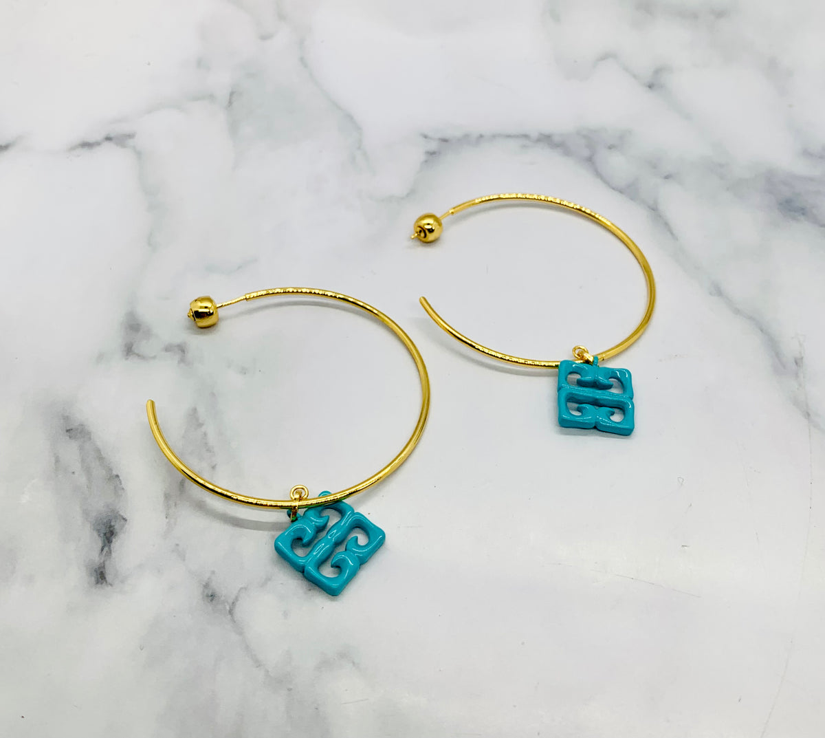 GIVENCHY Teal Monogram Hoop Earrings - Pre owned