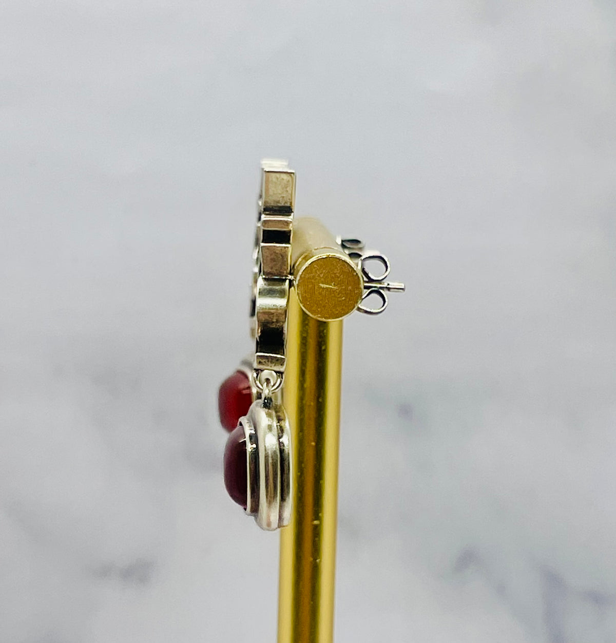 YSL YVES SAINT LAURENT Red Stone Pendant Monogram Earrings - Pre owned