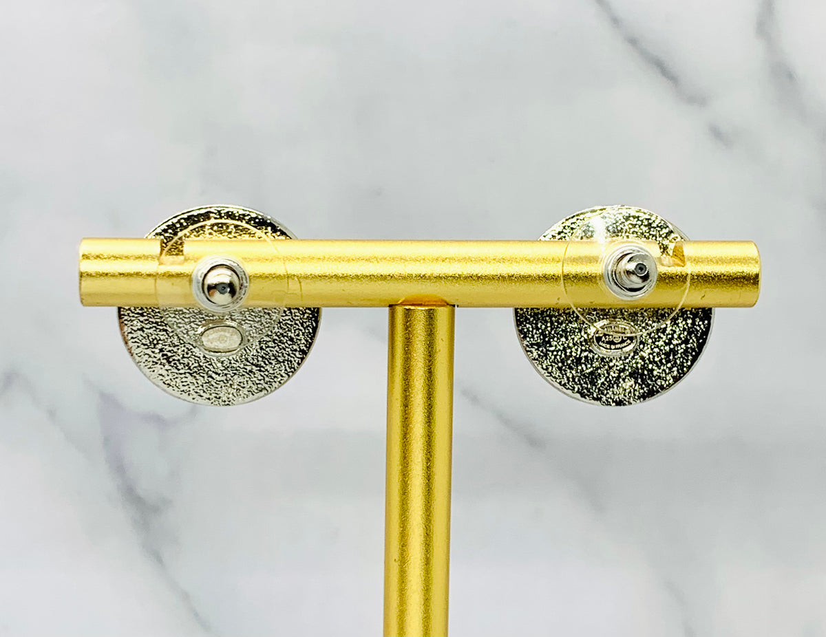 CHANEL CC White Enamel Button Earrings - Pre owned