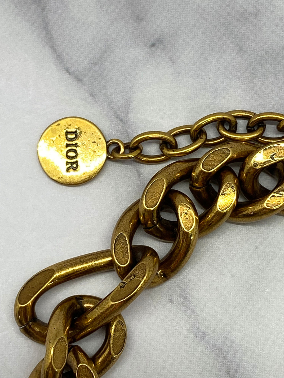 CHRISTIAN DIOR CD Brass Tone Monogram Necklace - Pre owned