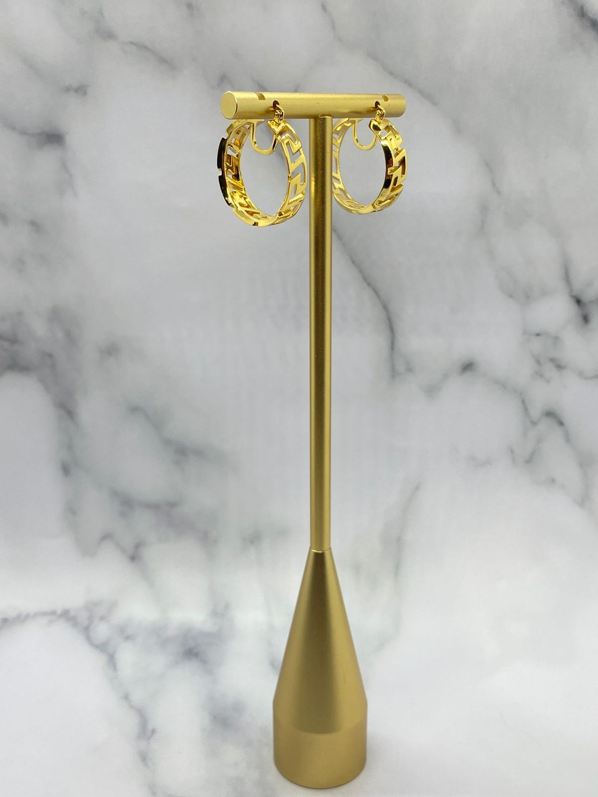 VERSACE Monogram Gold Tone Hoop Earrings - Pre owned