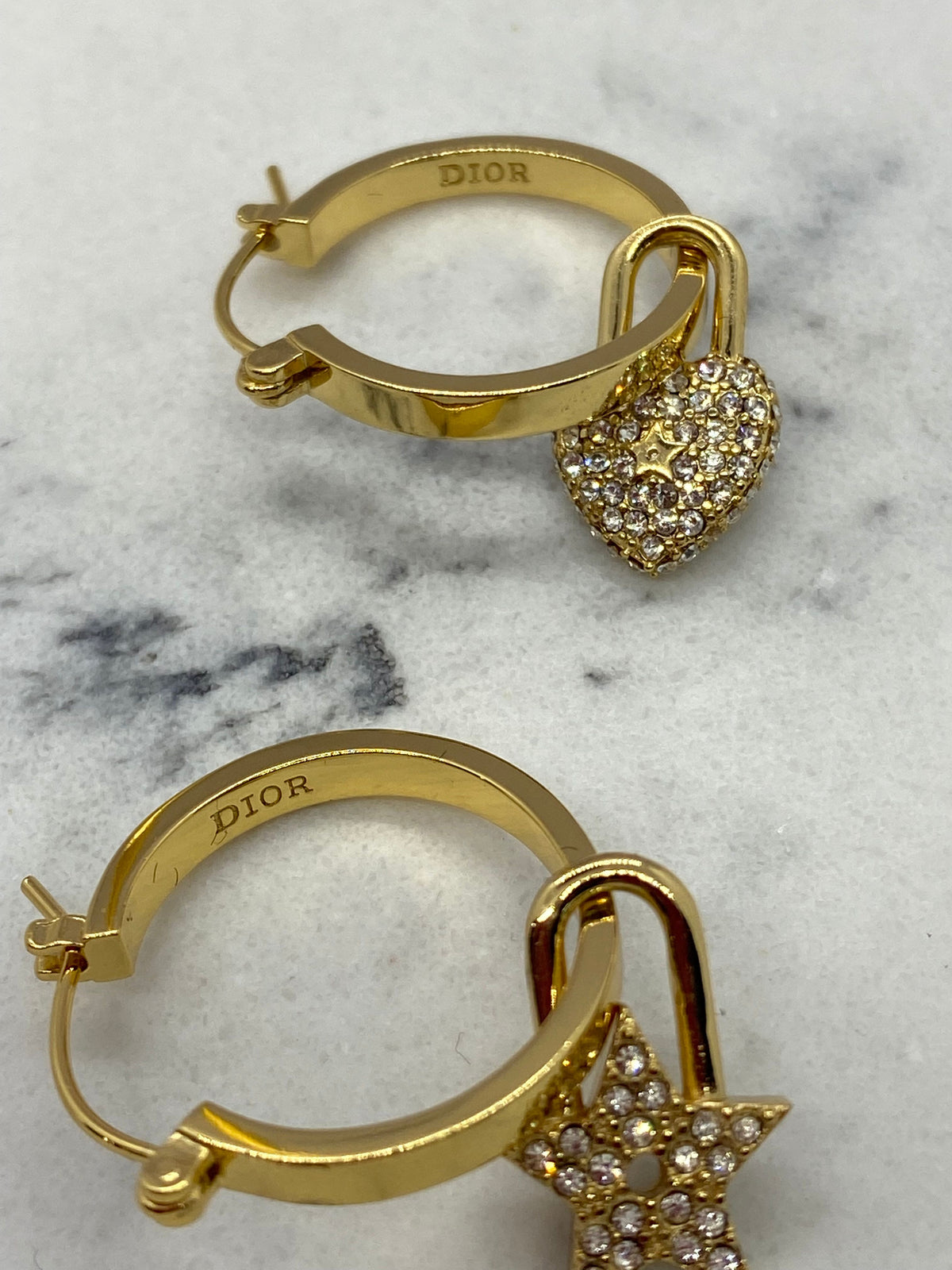 CHRISTIAN DIOR Gold Tone Charm Hoop Earrings - USED