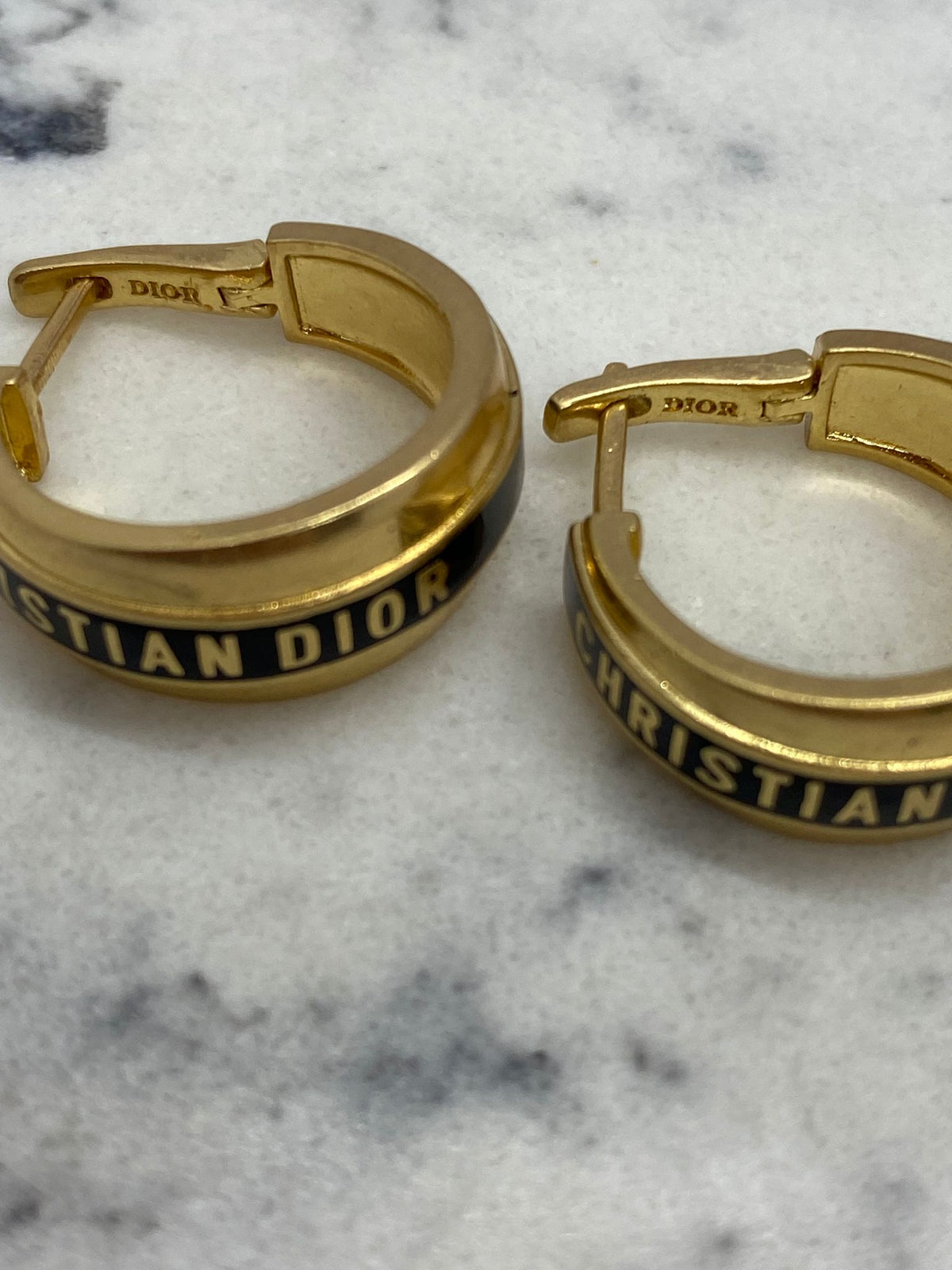 CHRISTIAN DIOR Monogram Gold Tone Hoop Earrings - Pre owned