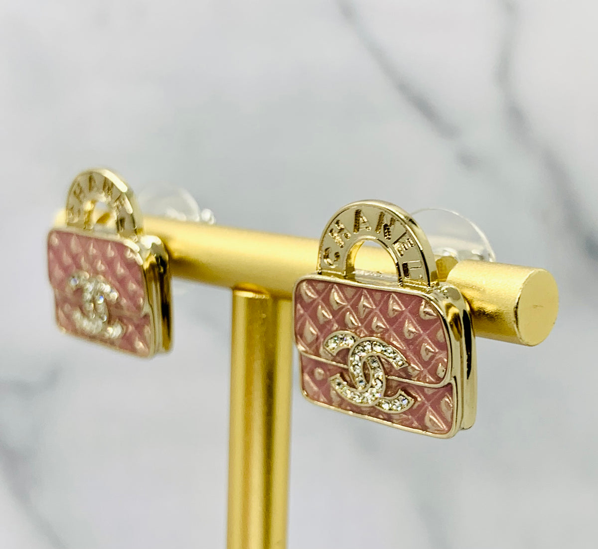 CHANEL CC Pink Enamel Bag Shaped Earrings - Pre owned
