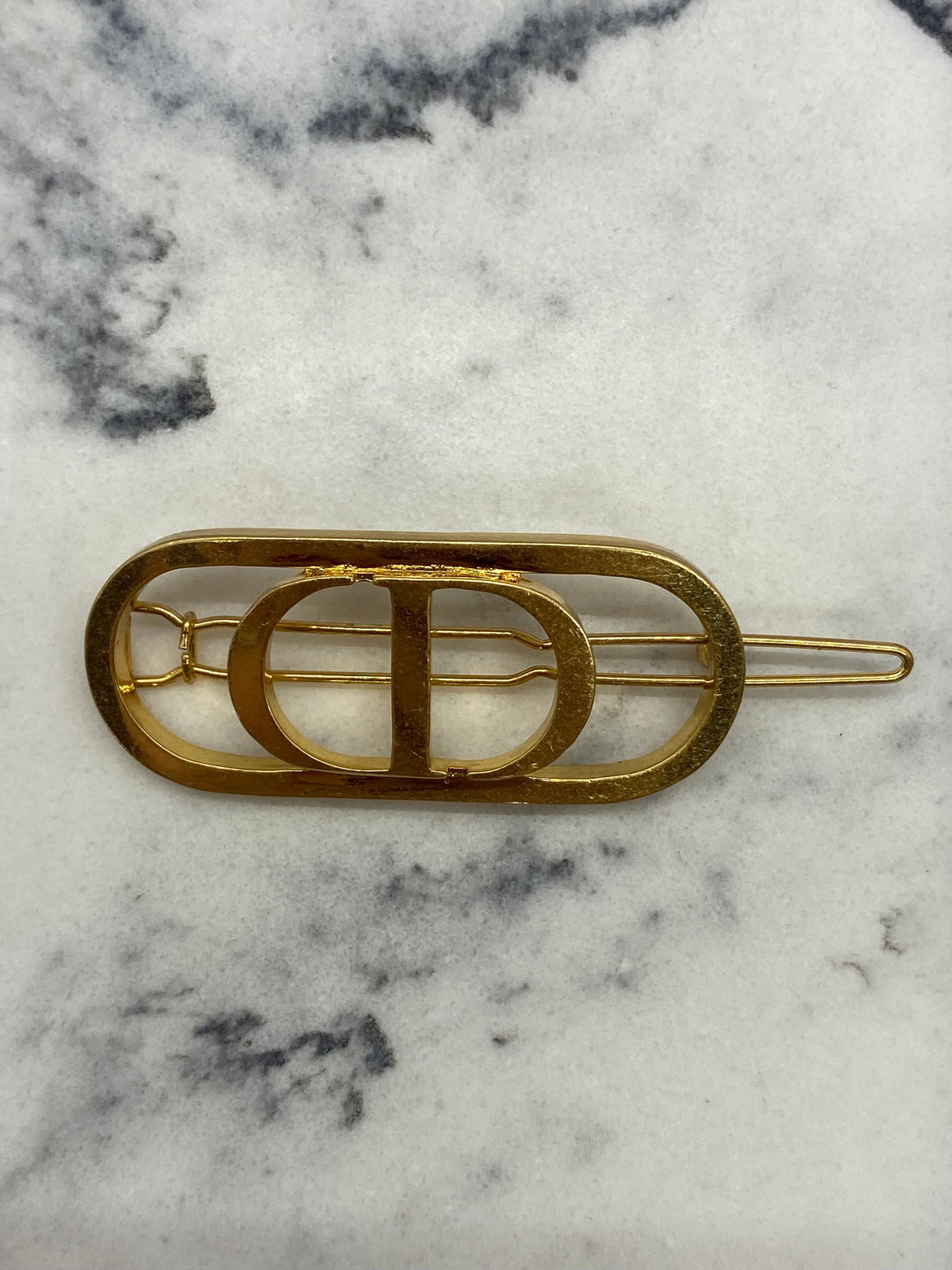 CHRISTIAN DIOR CD Brass Tone Hair Clip Barrette - Pre owned