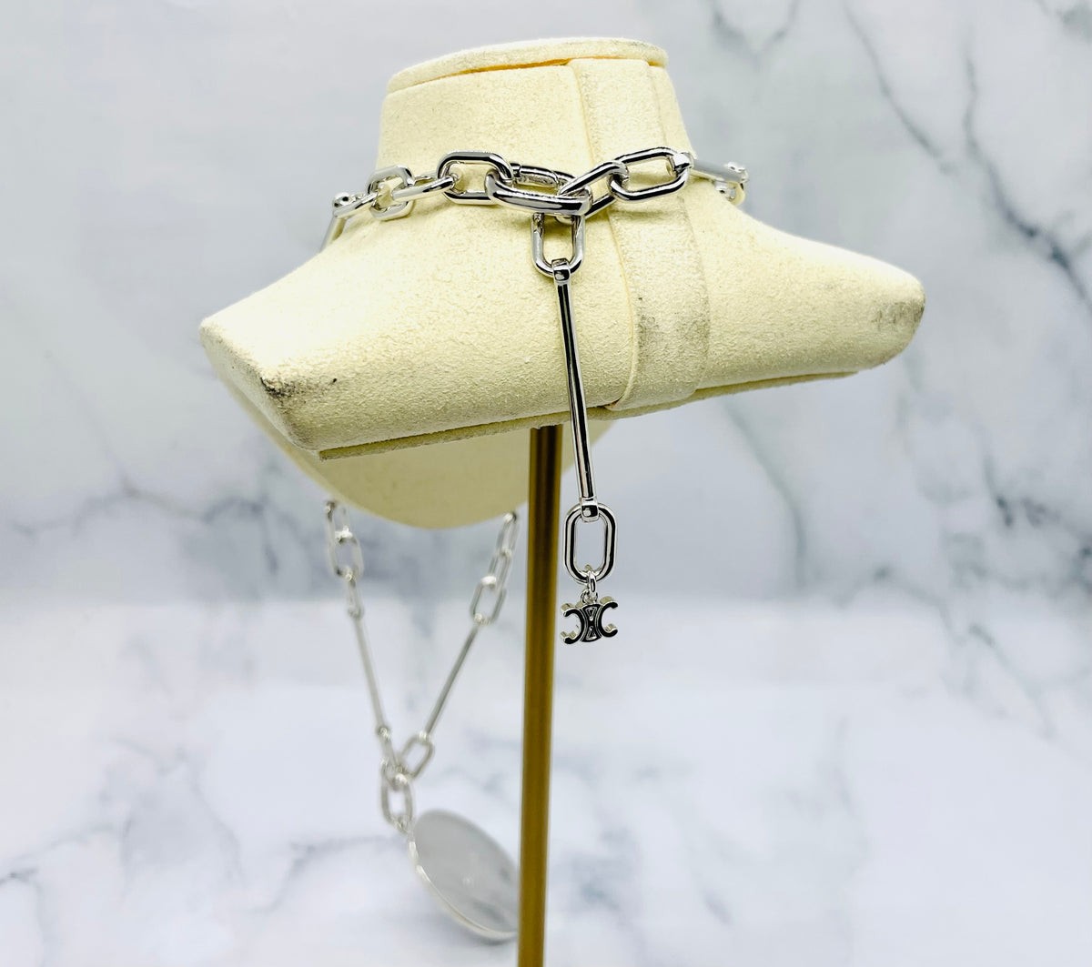 CELINE Silver Tone Maison Medal Charm Necklace - Pre owned