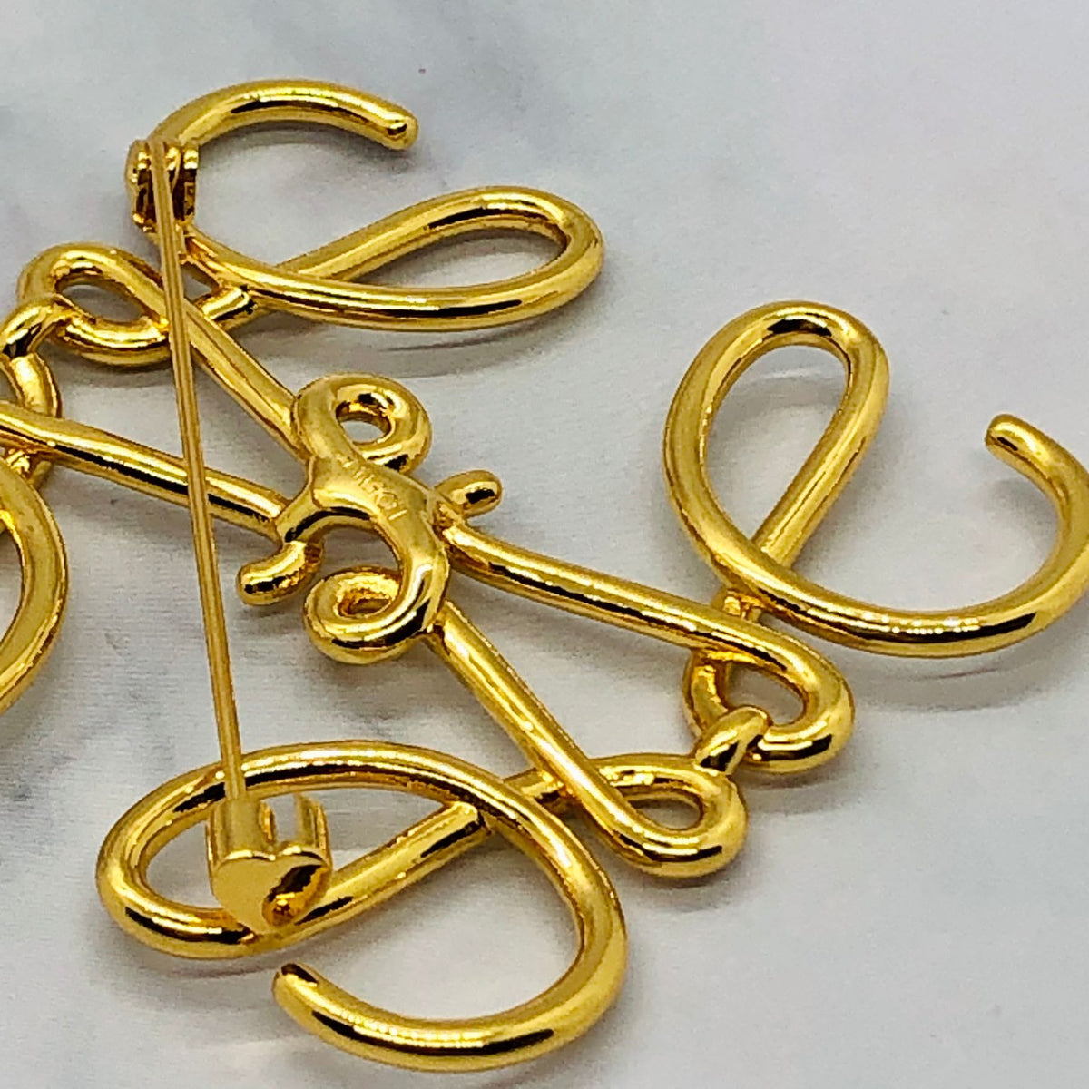 LOEWE Gold Tone Monogram Brooch Pin - Pre owned