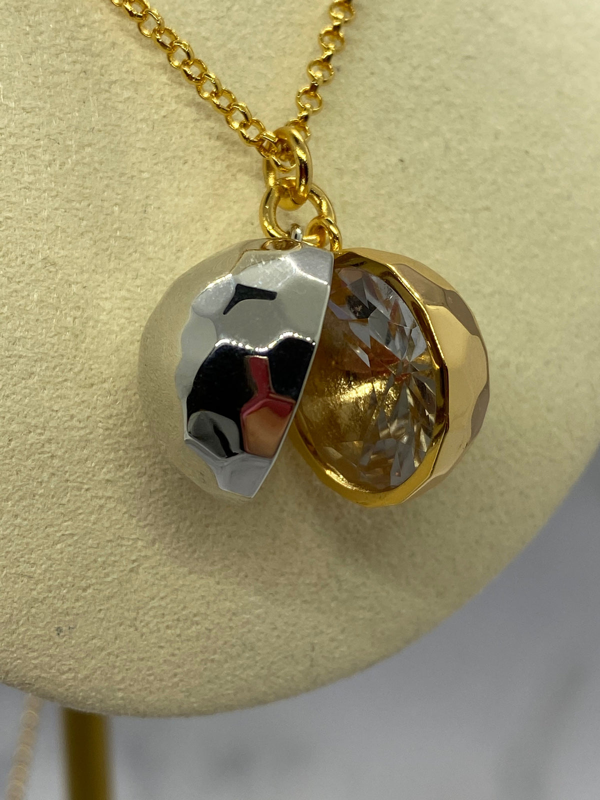 LOEWE Gold & Silver Tone Crystal Locket Necklace - Pre owned