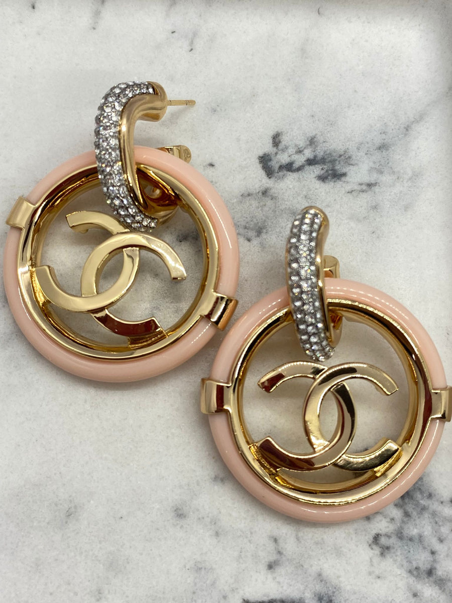 CHANEL CC 2019 Acrylic Hoop Rhinestone Earrings - USED