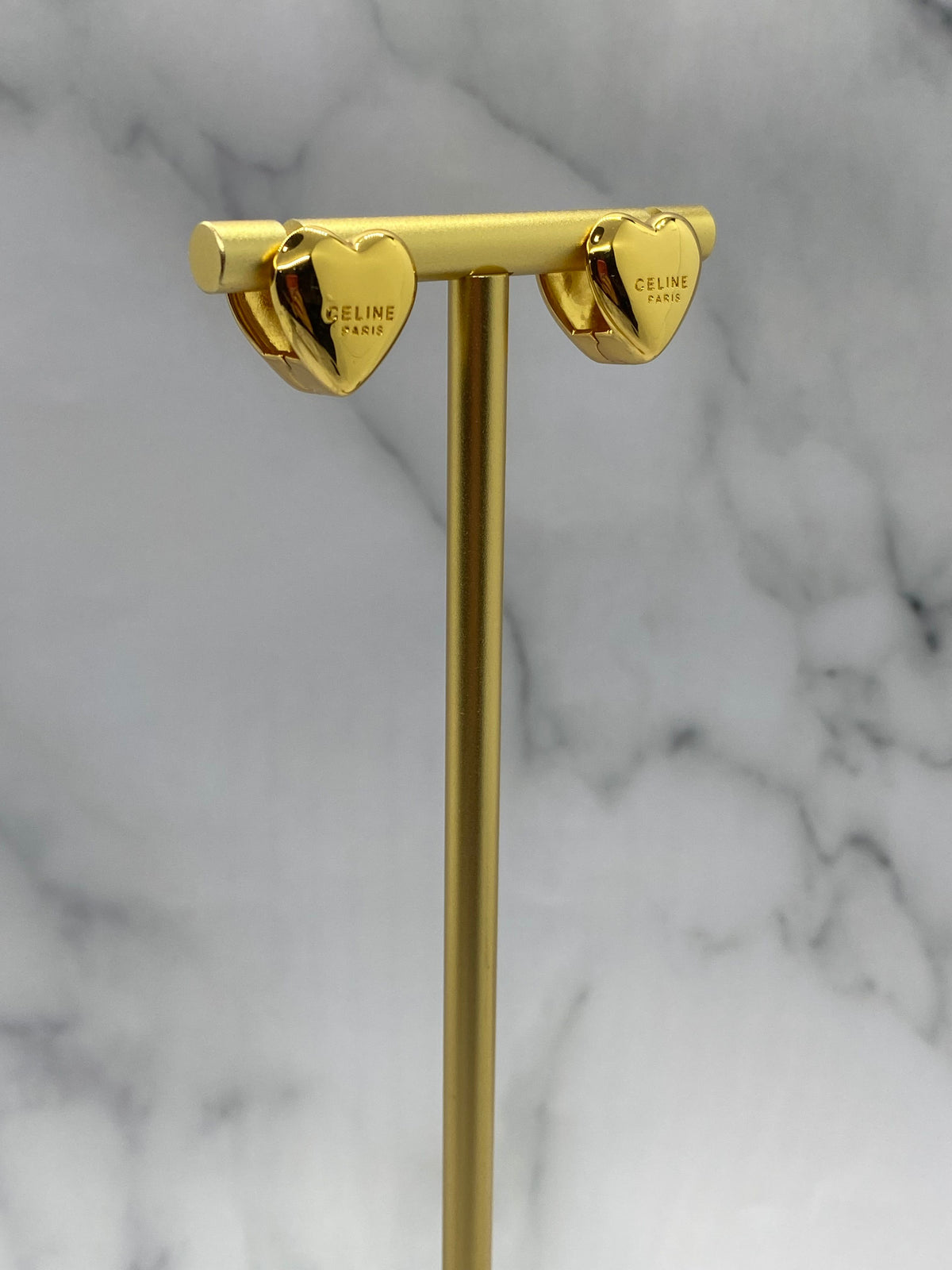 CELINE Gold Tone Heart Snap Earrings - Pre owned