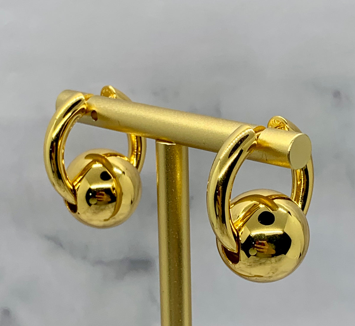 BALENCIAGA Gold Tone Bar bell Earrings - Pre owned