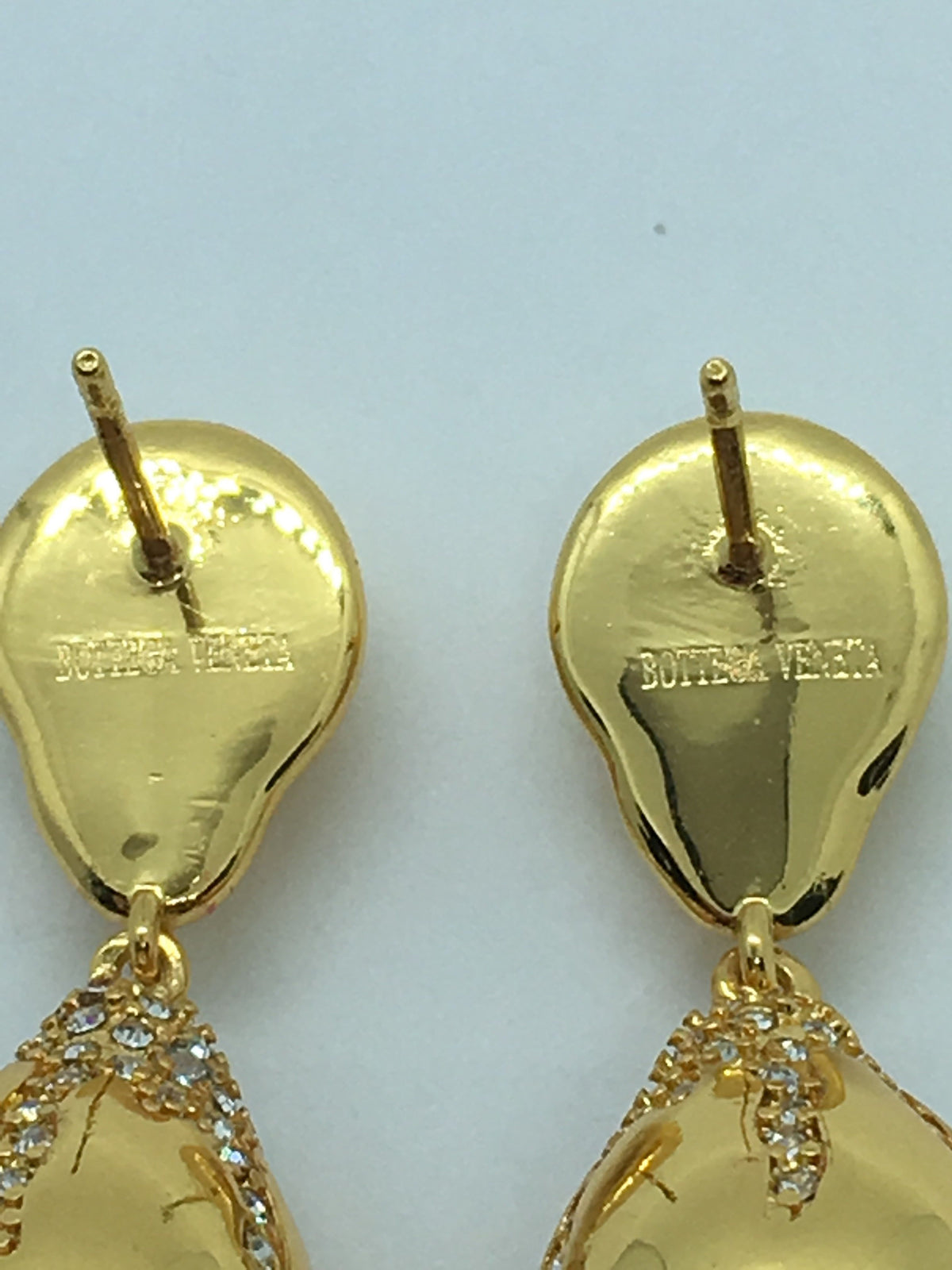 BOTTEGA VENETA Gold Tone Rhinestone Pendant Earrings - Pre owned