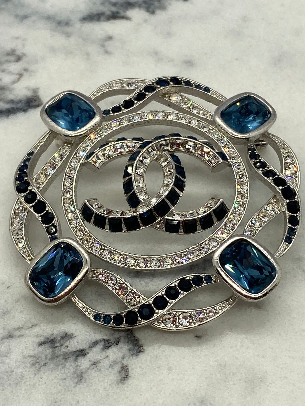 CHANEL CC Rhinestone Monogram Brooch Pin - USED