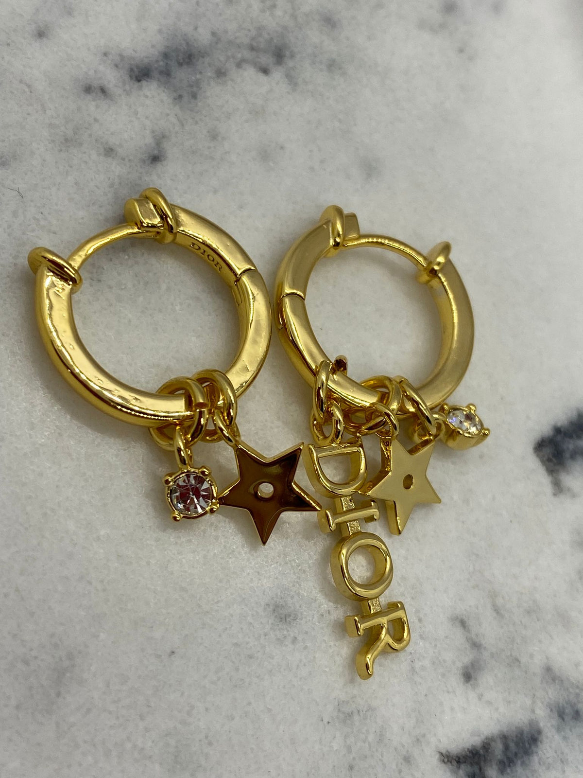 CHRISTIAN DIOR Gold Tone Charm Hoop Earrings - Pre owned