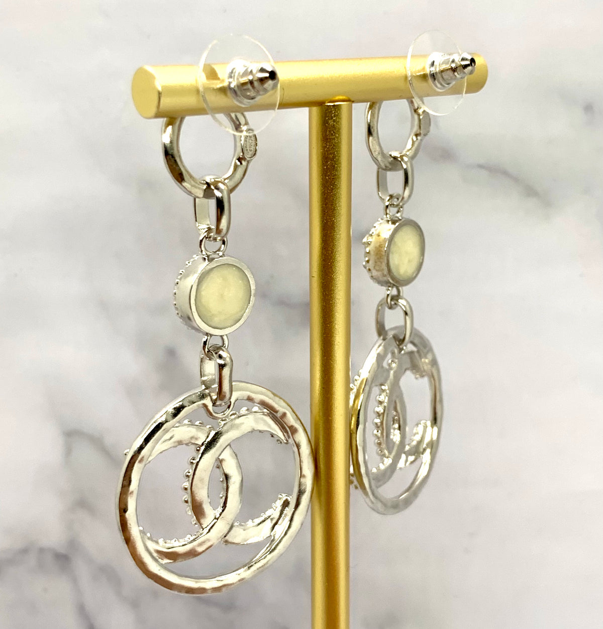 CHANEL CC Silver Rhinestone Earrings - USED