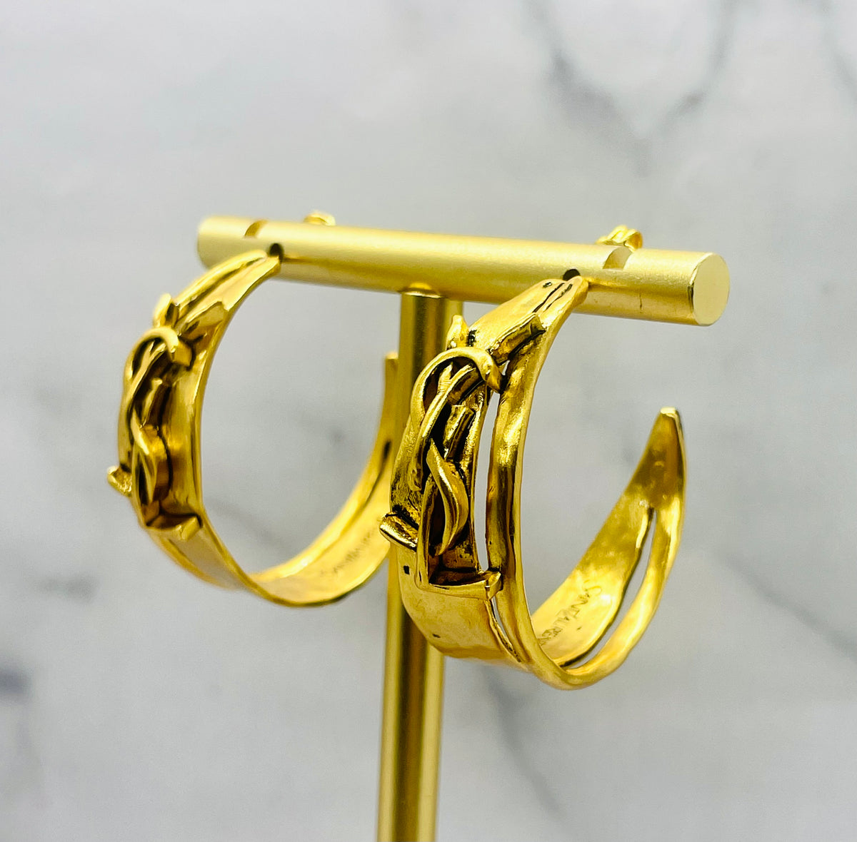 YSL YVES SAINT LAURENT Gold Tone Hoop Earrings - Pre owned