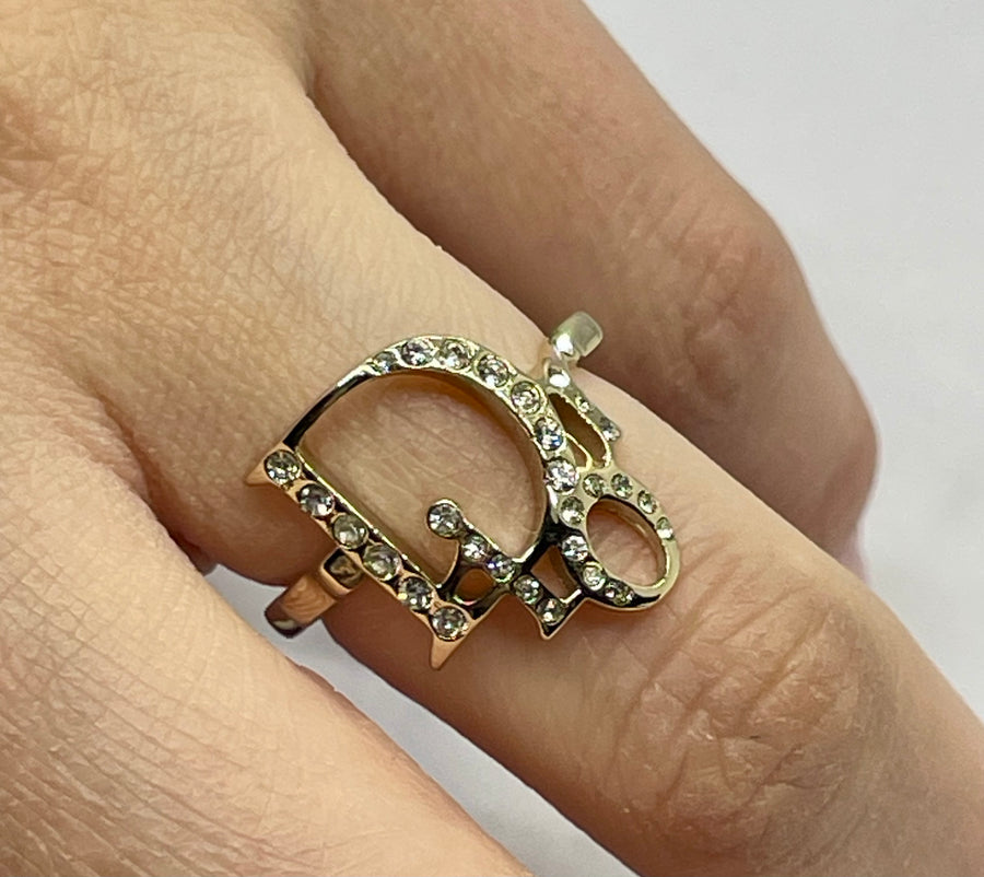 CHRISTIAN DIOR Rhinestone Monogram Ring Size 6 - Pre owned