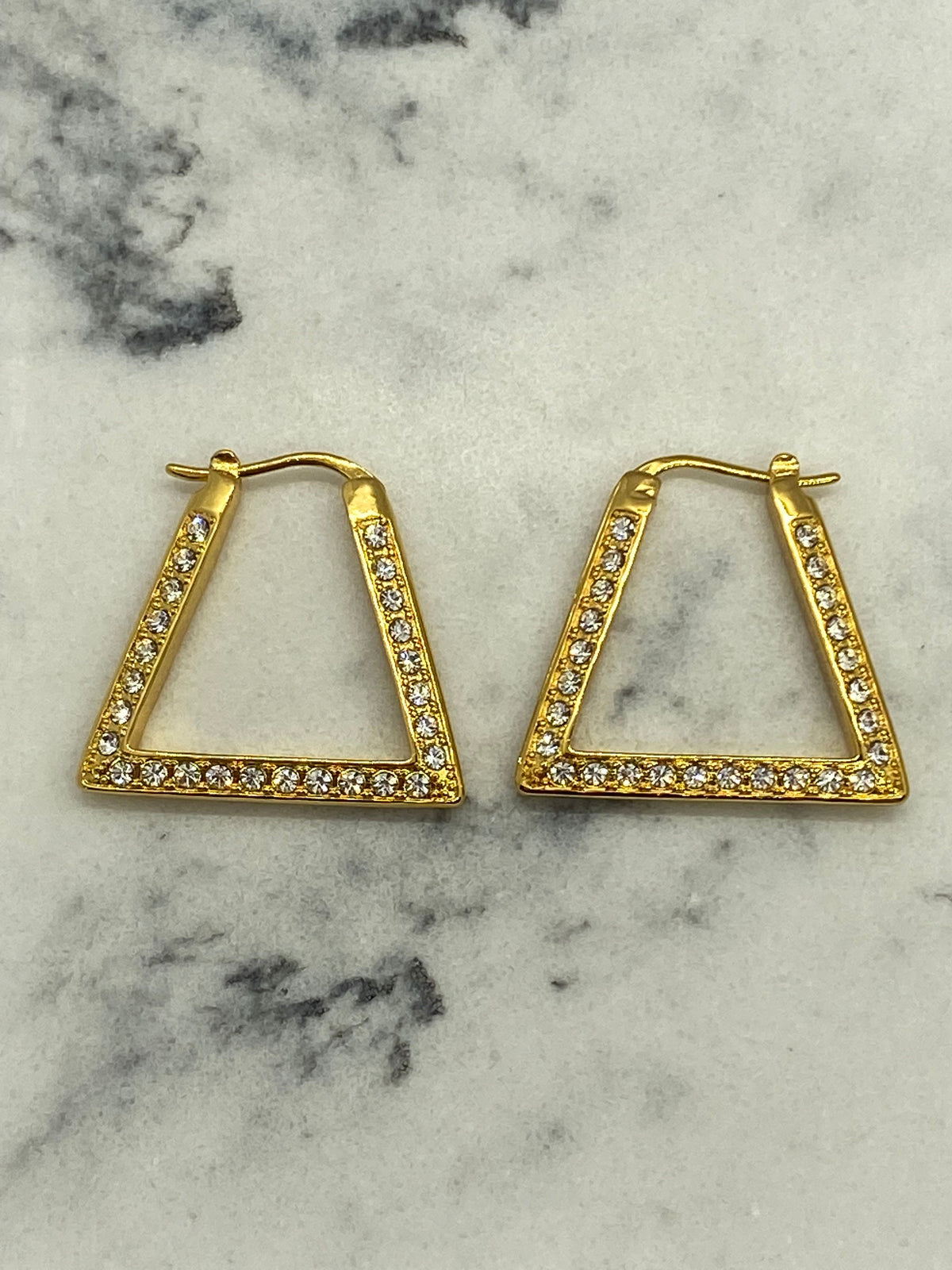 BOTTEGA VENETA Gold Rhinestone Triangle Hoop Earrings - Pre owned