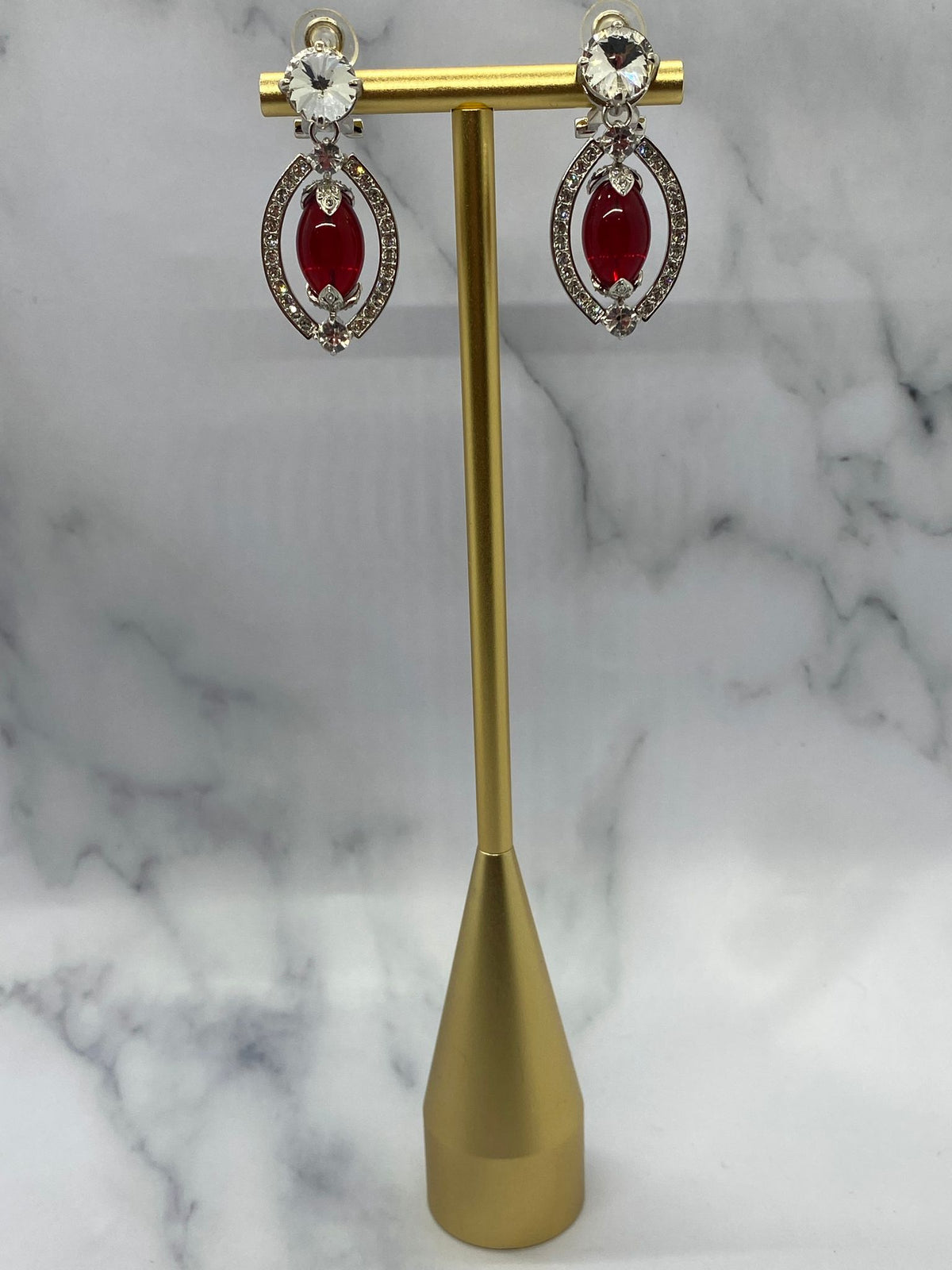 MIU MIU Red Rhinestone Pendant Earrings - Pre owned