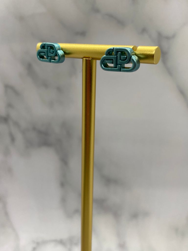 BALENCIAGA BB Chrome Blue Monogram Earrings - Pre owned