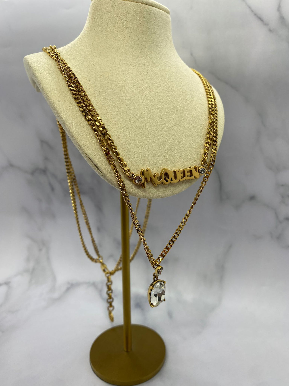 ALEXANDER MCQUEEN Rhinestone Brass MultiChain Necklace - Pre owned