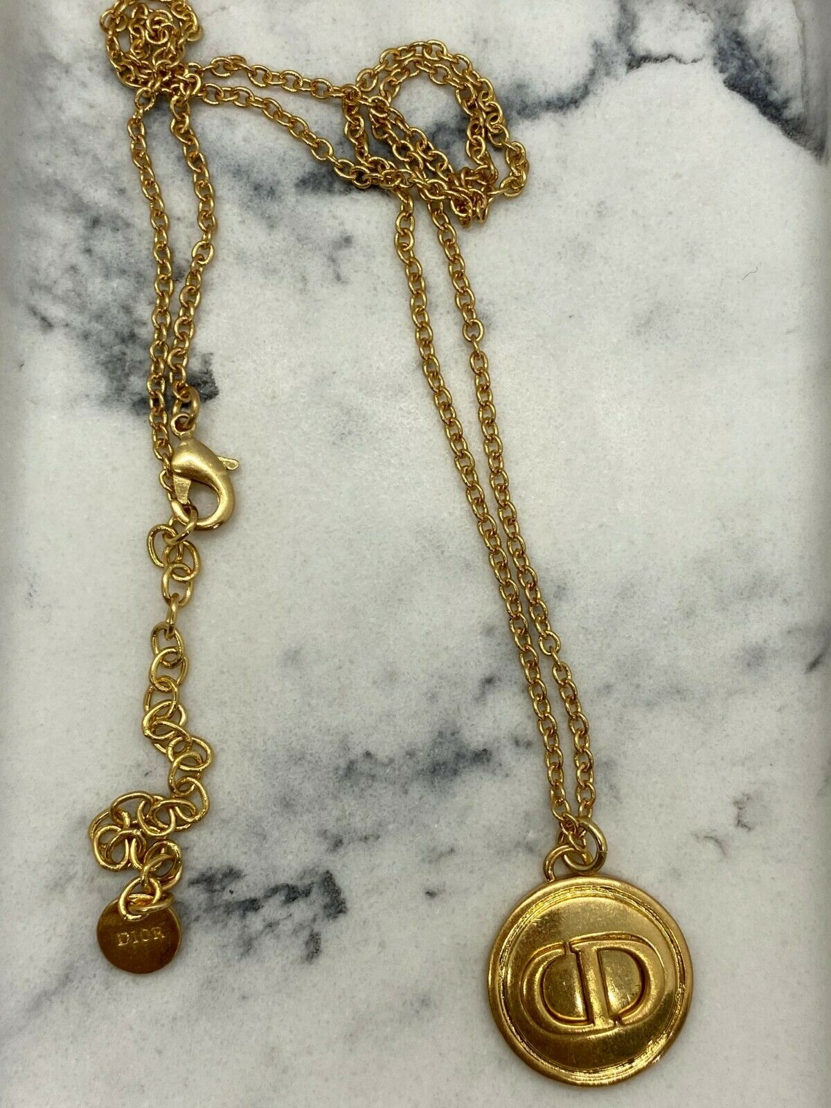 CHRISTIAN DIOR CD Gold Tone Charm Necklace - Pre owned