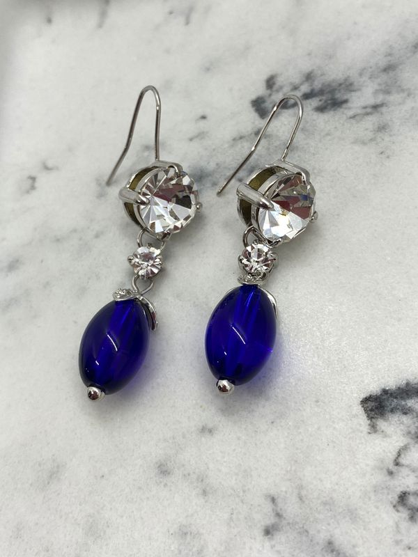 MIU MIU Blue Rhinestone Pendant Earrings - Pre owned