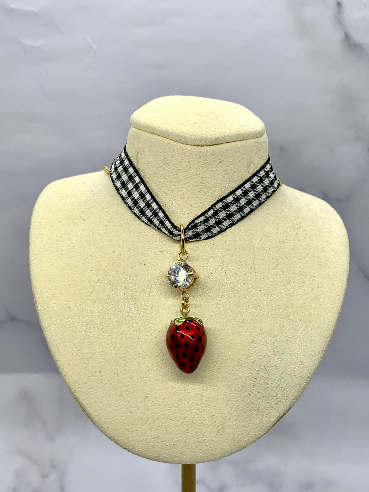 MIU MIU Strawberry Chain Gingham Necklace - Pre owned