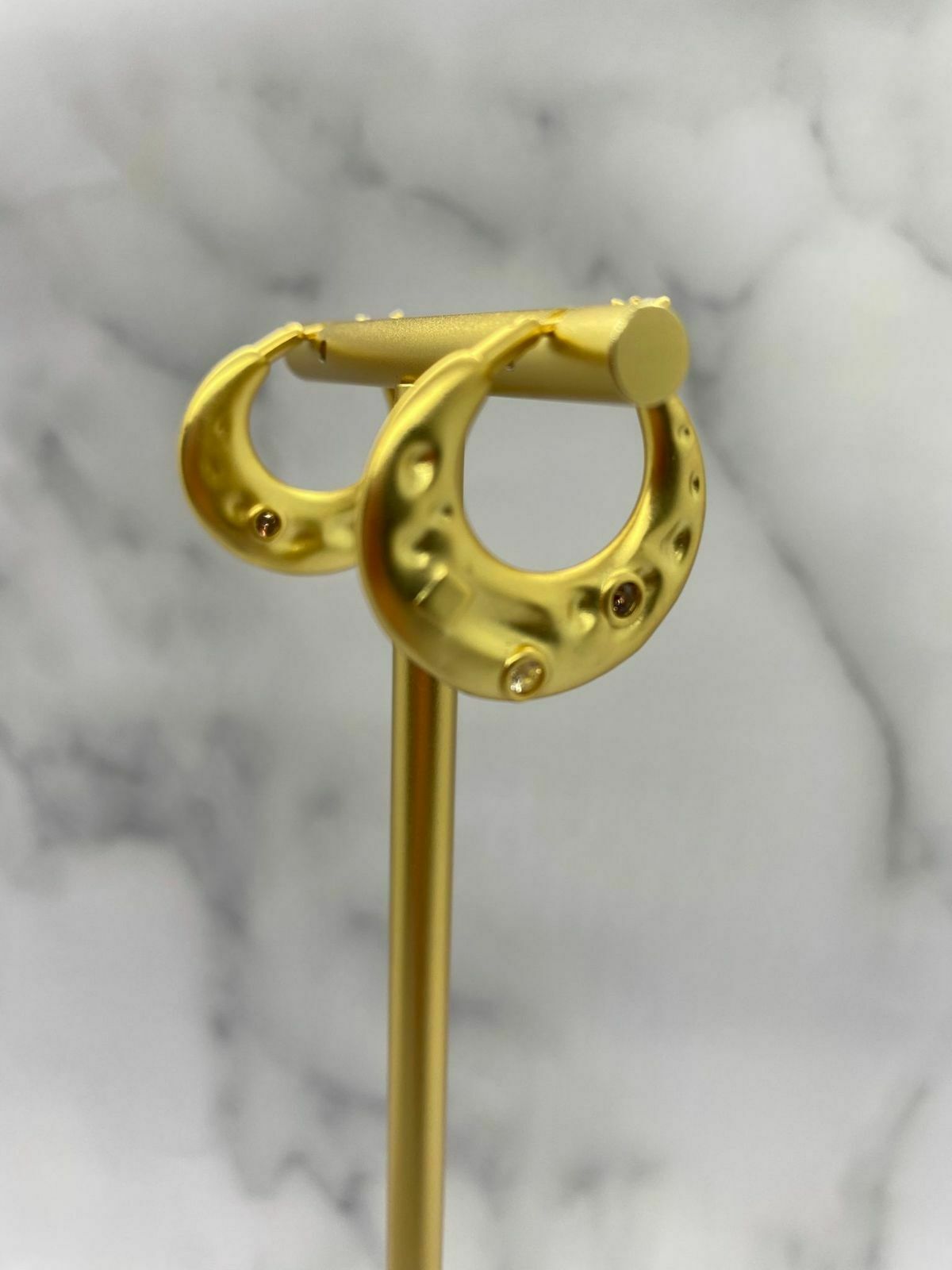 CELINE Gold Tone Rhinestone Hoop Earrings - pre owned