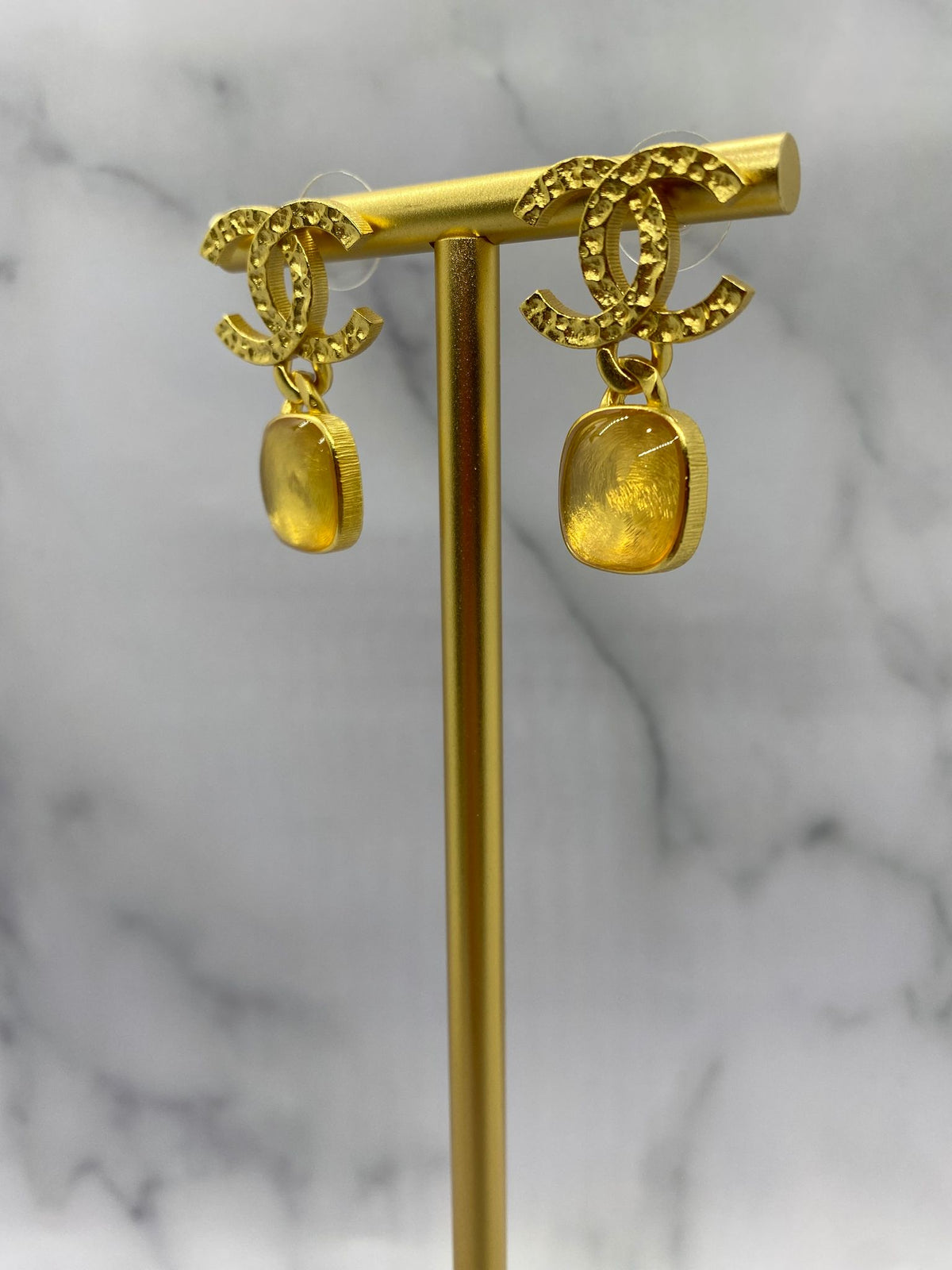 CHANEL CC Gold Tone Pendant Earrings - Pre owned