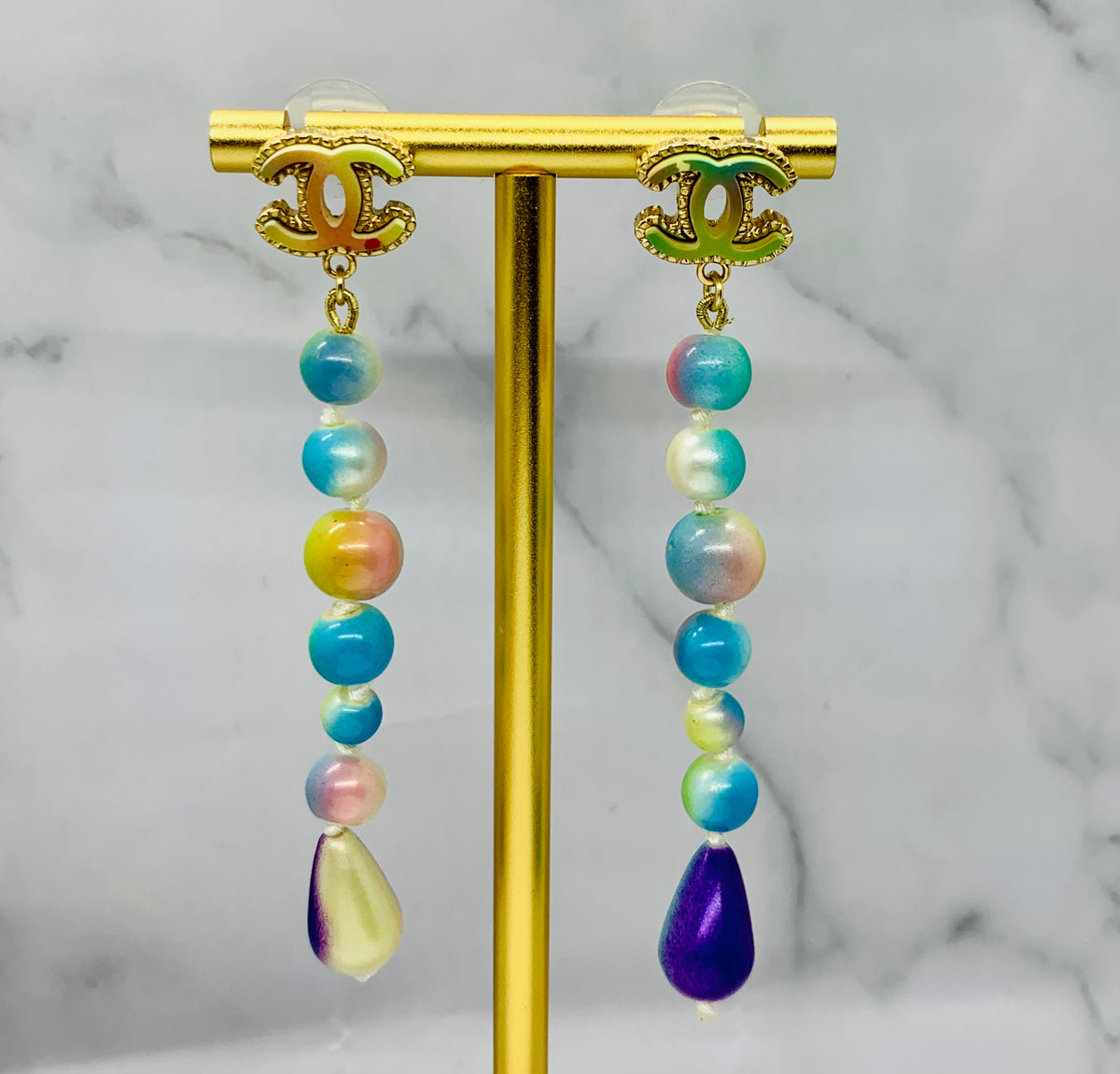 CHANEL CC Rainbow Pendant Earrings - USED