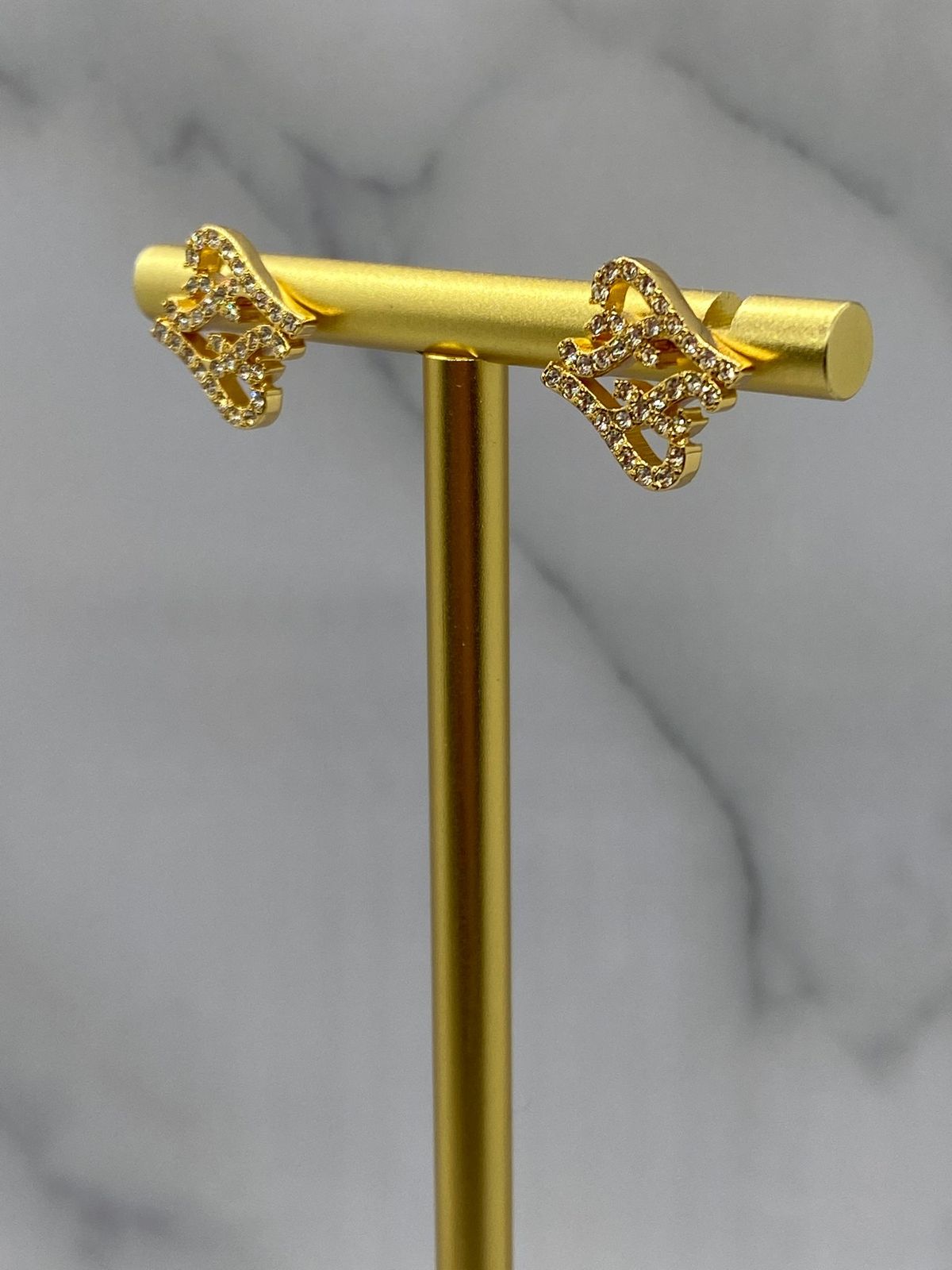 FENDI FF Gold Tone Rhinestone Monogram Earrings - Pre owned