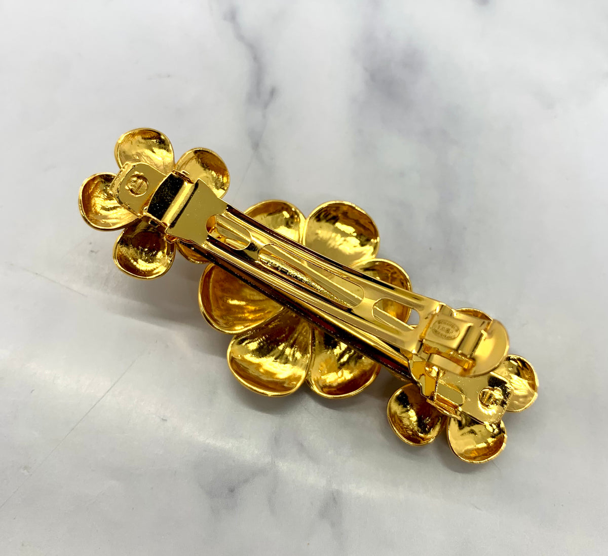 CHANEL Camelia Gold Tone Hair Clip Barrette - Pre owned