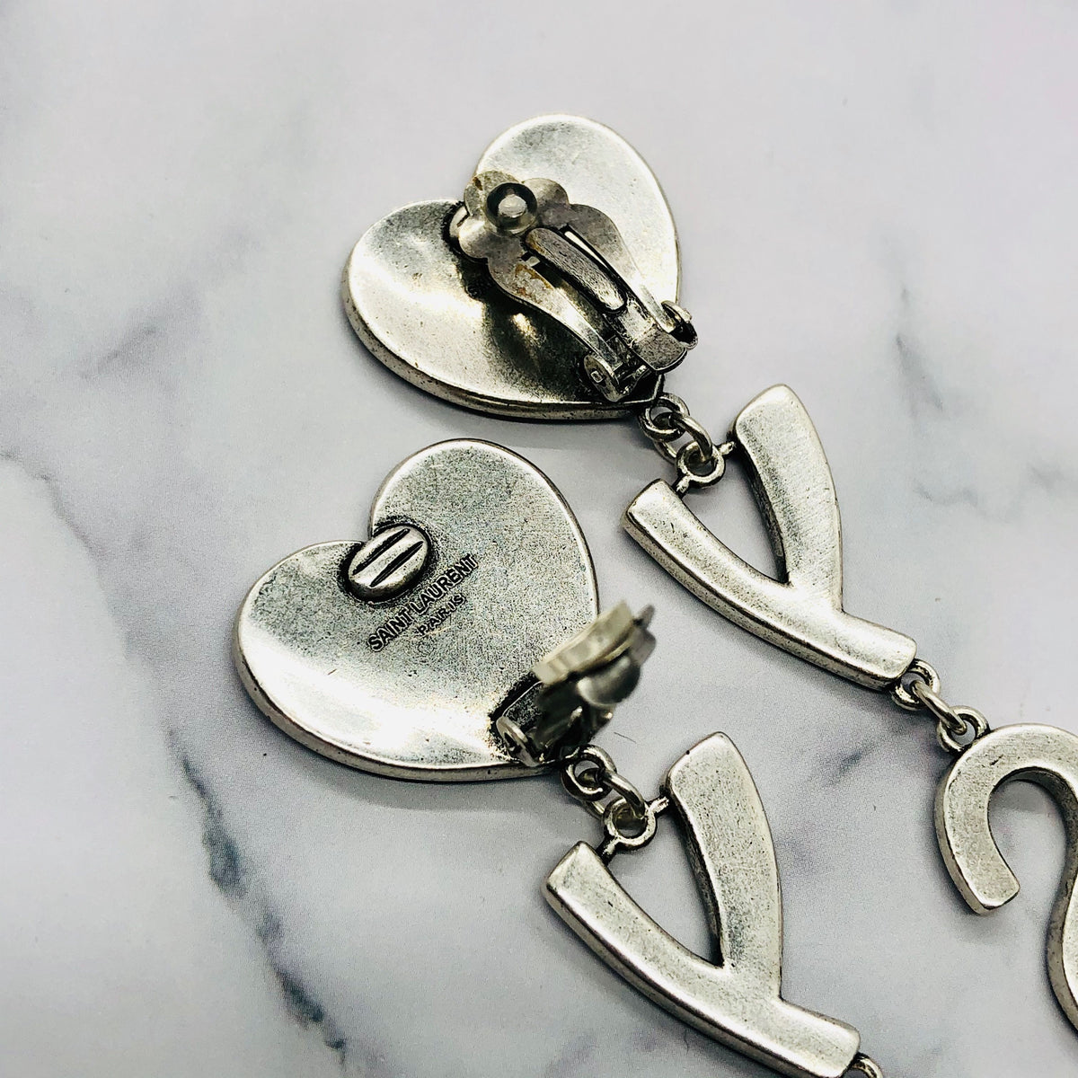 YSL Yves Saint Laurent Heart Rhinestone Earrings - Pre owned