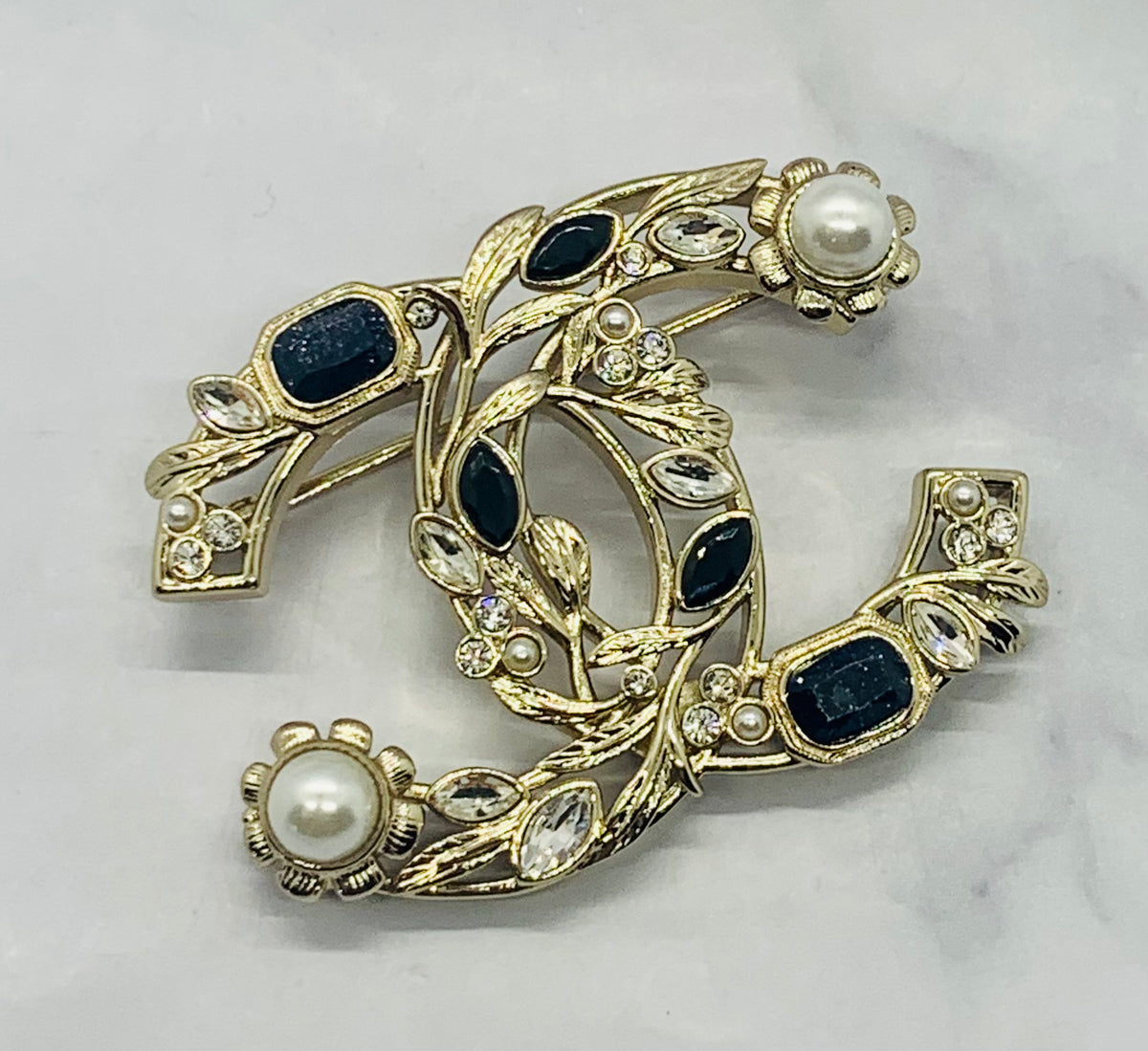 CHANEL CC Ornate Rhinestone Brooch Pin - USED