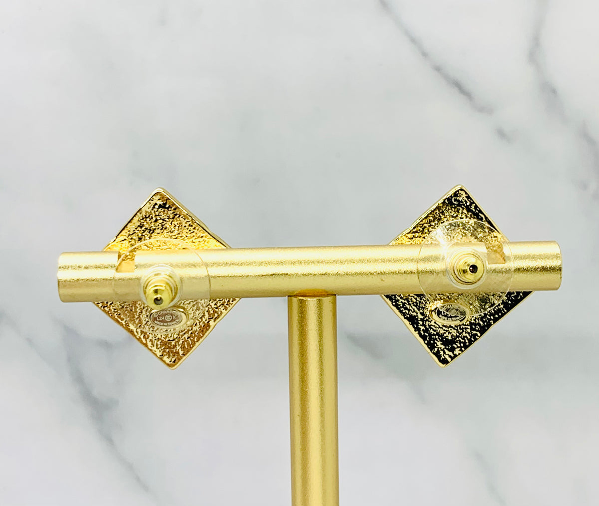 CHANEL CC Gold Tone Square Earrings - Pre owned