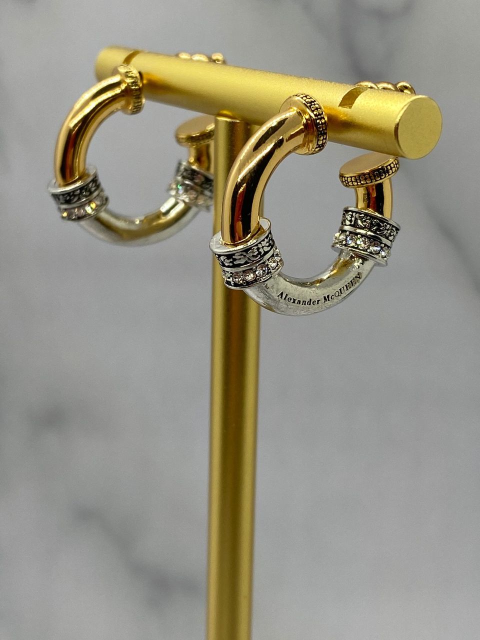ALEXANDER McQUEEN Gold & Silver Elaborate Hoop Earrings - Pre owned