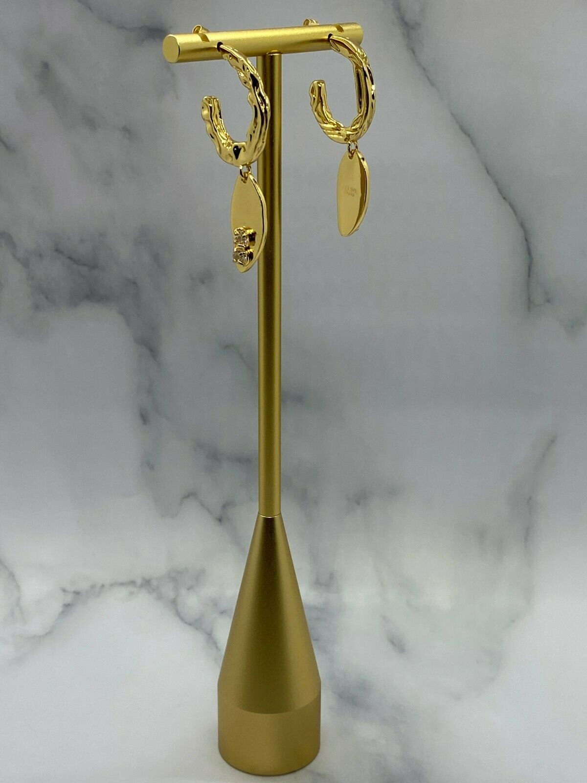 CELINE Grooved Gold Tone Charm Earrings - USED