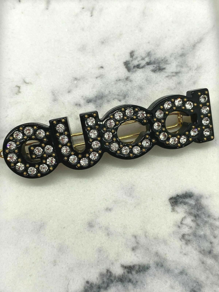 GUCCI Black Acrylic Rhinestone Hair Clip Barrette - USED
