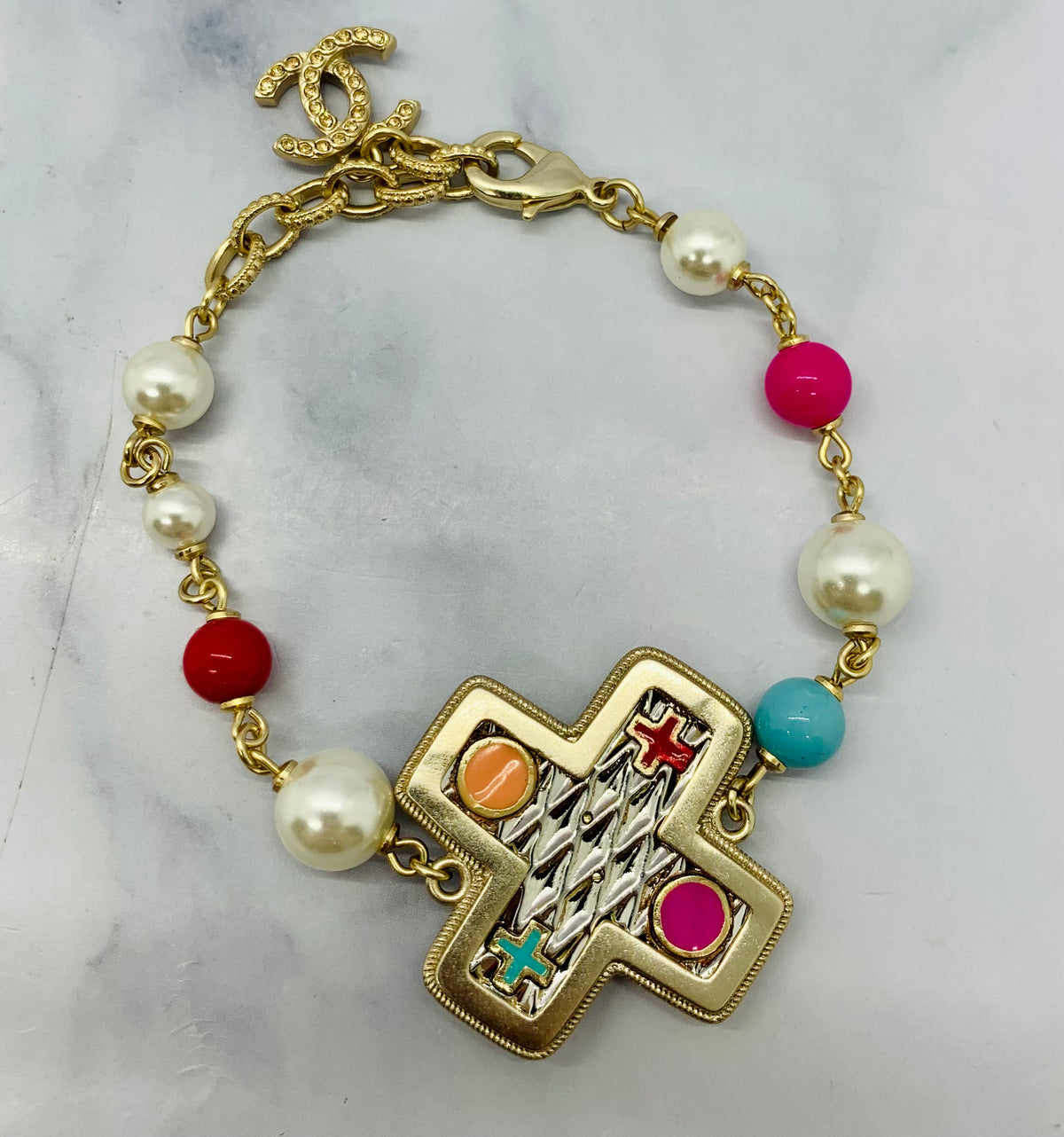 CHANEL CC 2017 Cross Beaded Bracelet - USED