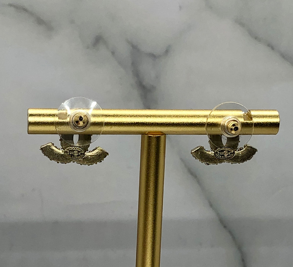 CHANEL CC Gold Tone Pearl Trim Mini Earrings - USED