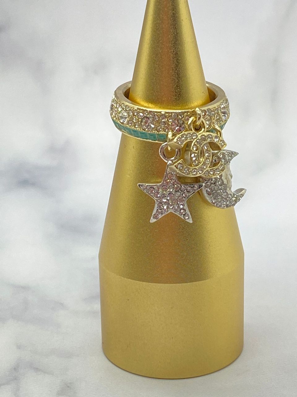 CHANEL CC 2017 Gold & Silver Tone Sun Moon Ring size 7 - USED