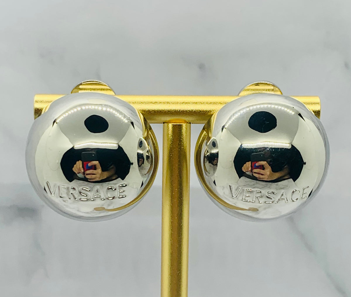 VERSACE Silver Tone Button Earrings - USED