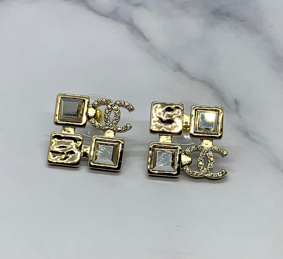 CHANELCC Square Rhinestone Earrings - Pre owned
