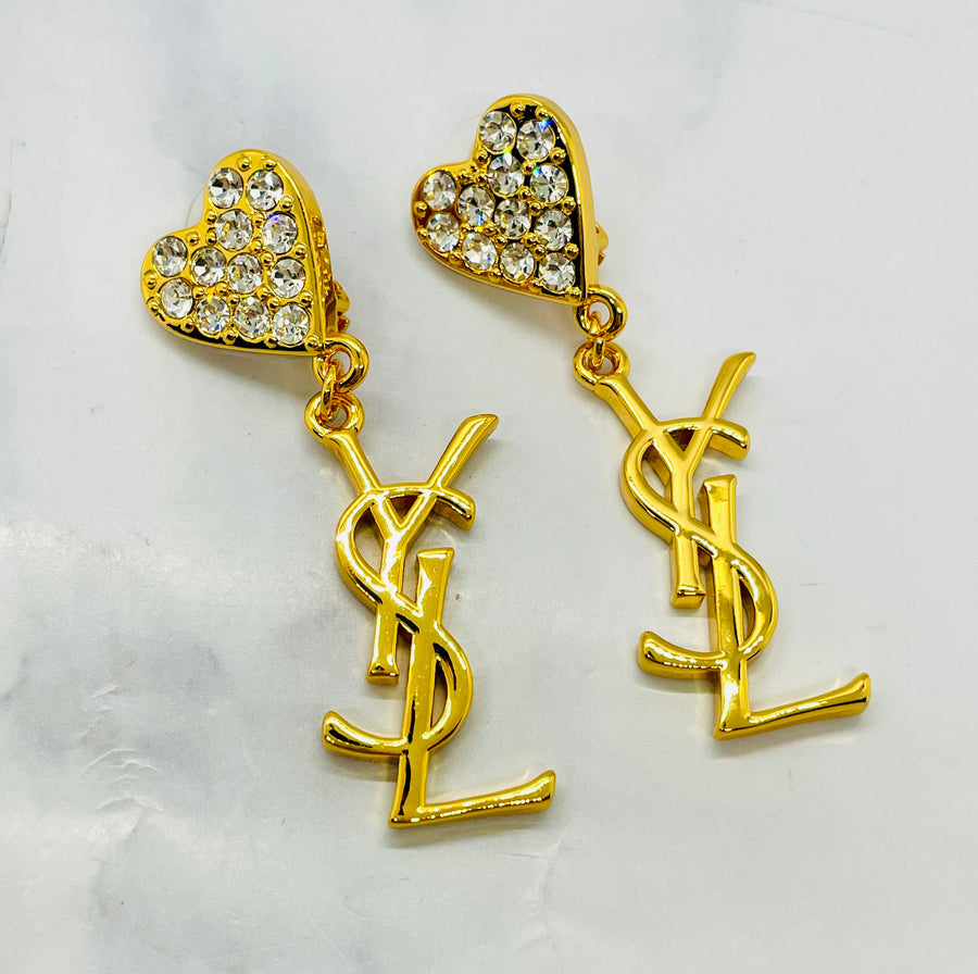 YSL YVES SAINT LAURENT Rhinestone Clip On Earrings - Pre owned