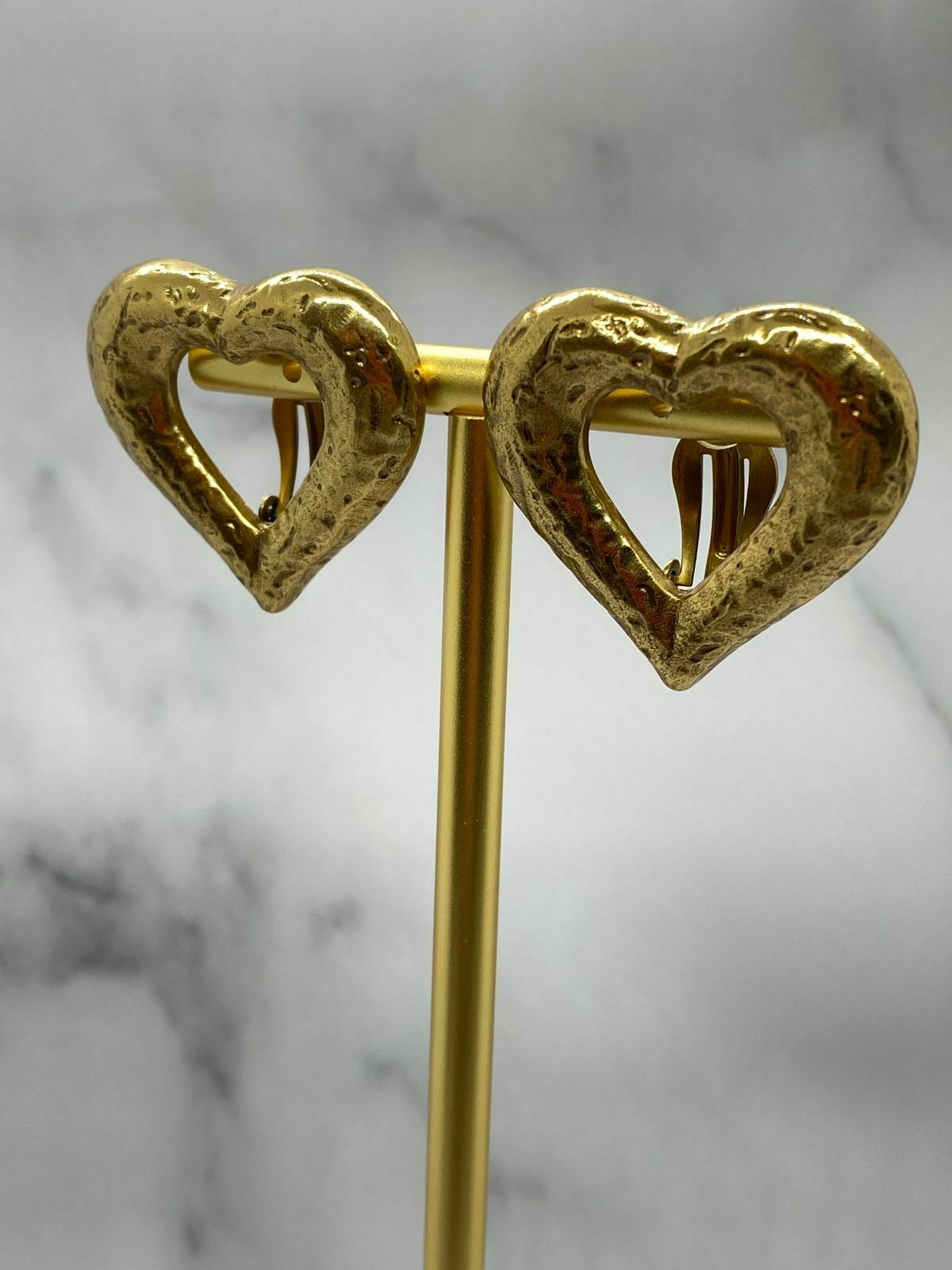 YSL Yves Saint Laurent Gold Tone Heart Clip On Earrings - Pre owned