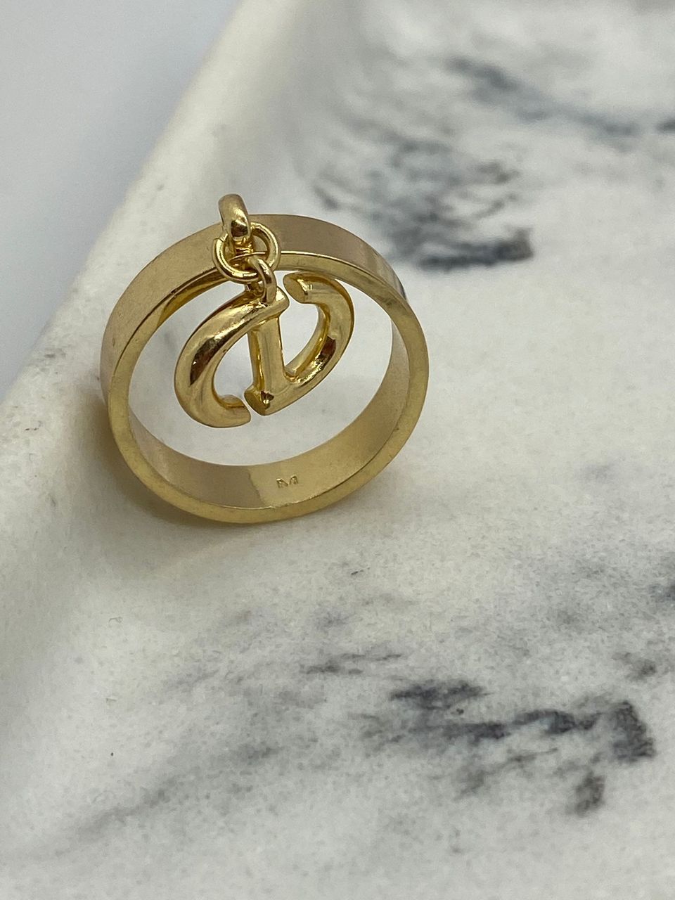 CHRISTIAN DIOR CD Gold Tone Ring Size 7 M Medium - Pre owned