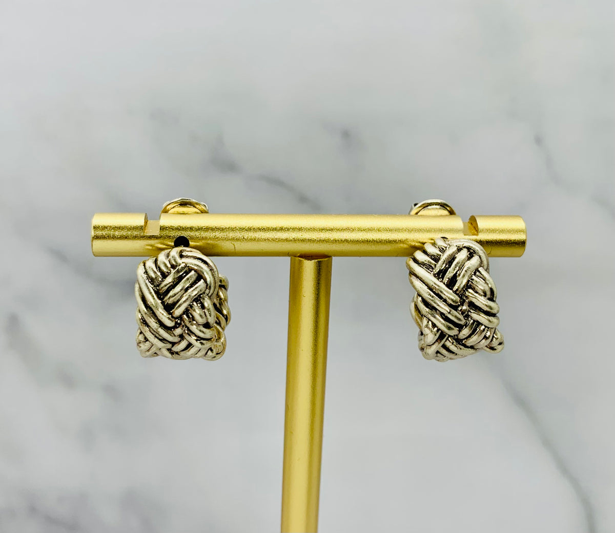BOTTEGA VENETA Silver Tone Braided Hoop Earrings - Pre owned